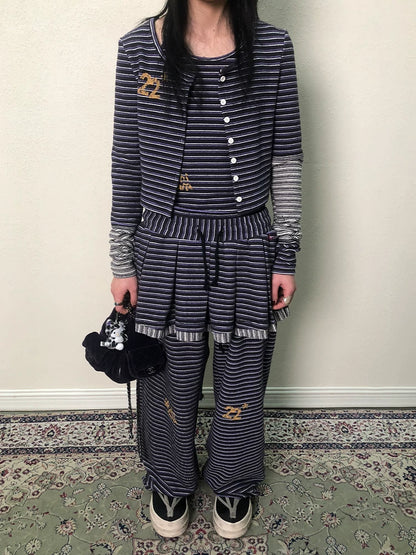 Achihara Breton Star Stripe Long Sleeve Cardigan-3