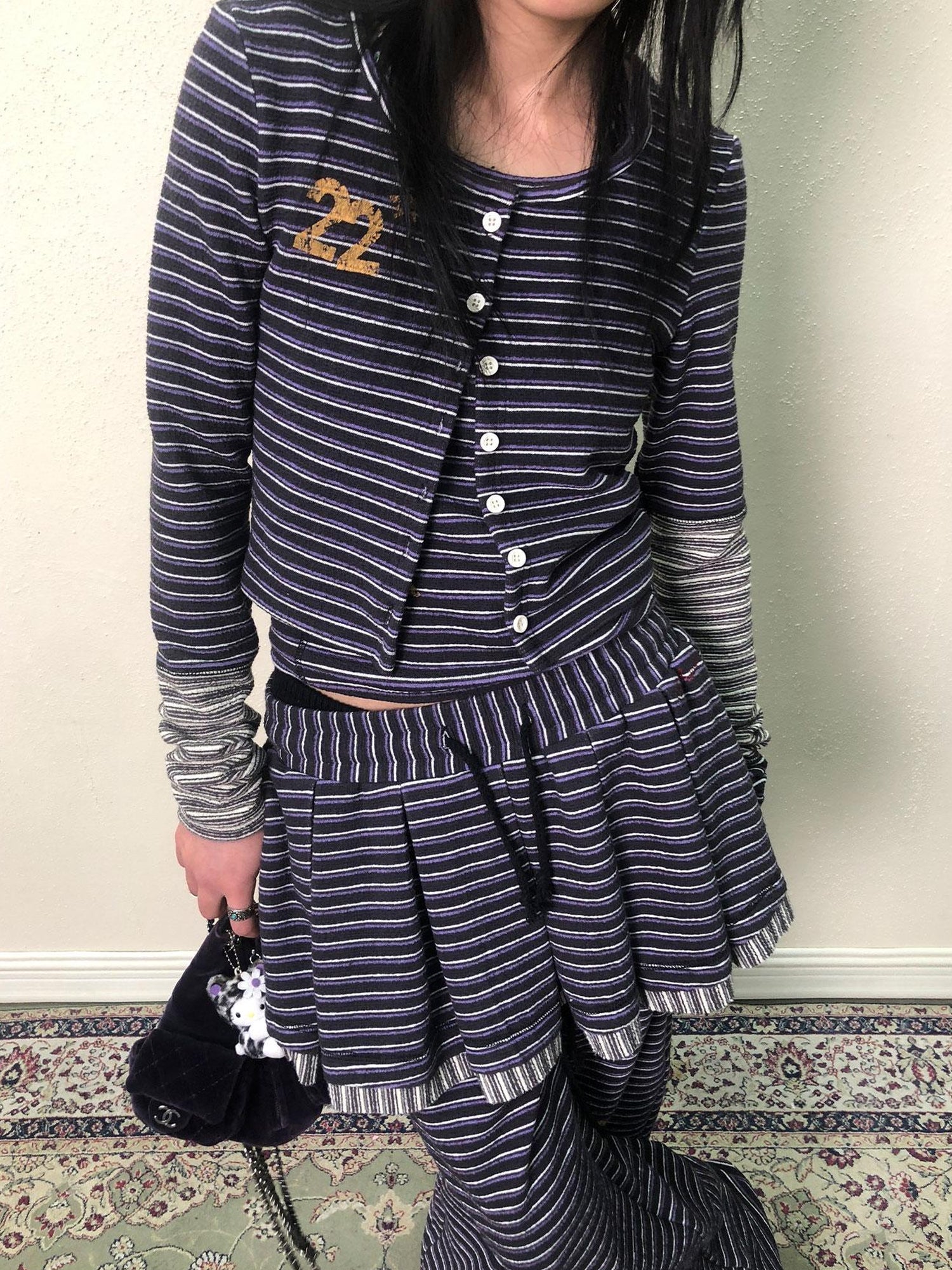 Achihara Breton Star Stripe Long Sleeve Cardigan