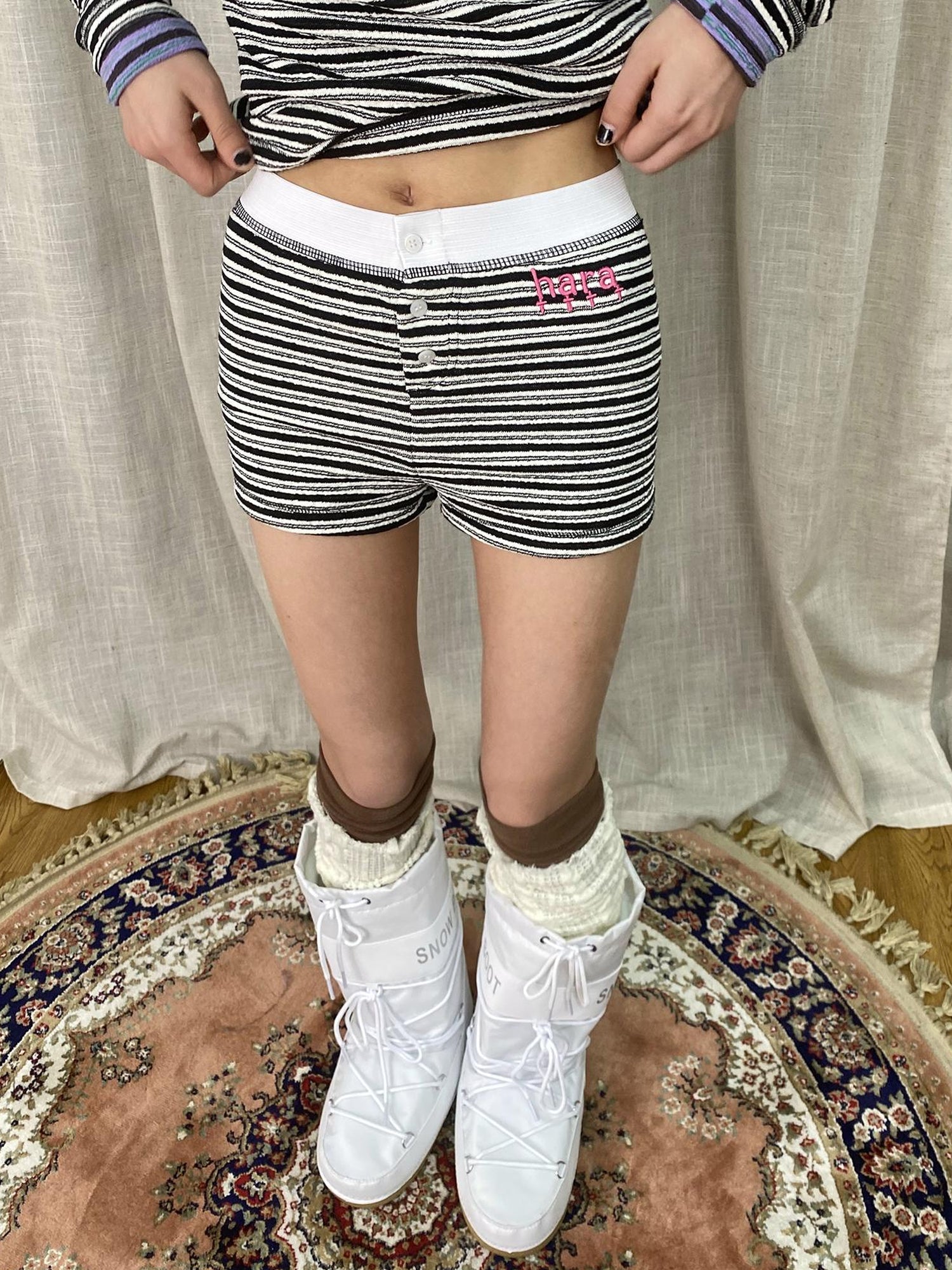 Achihara Breton Stripe Drawstring Ankle Pants