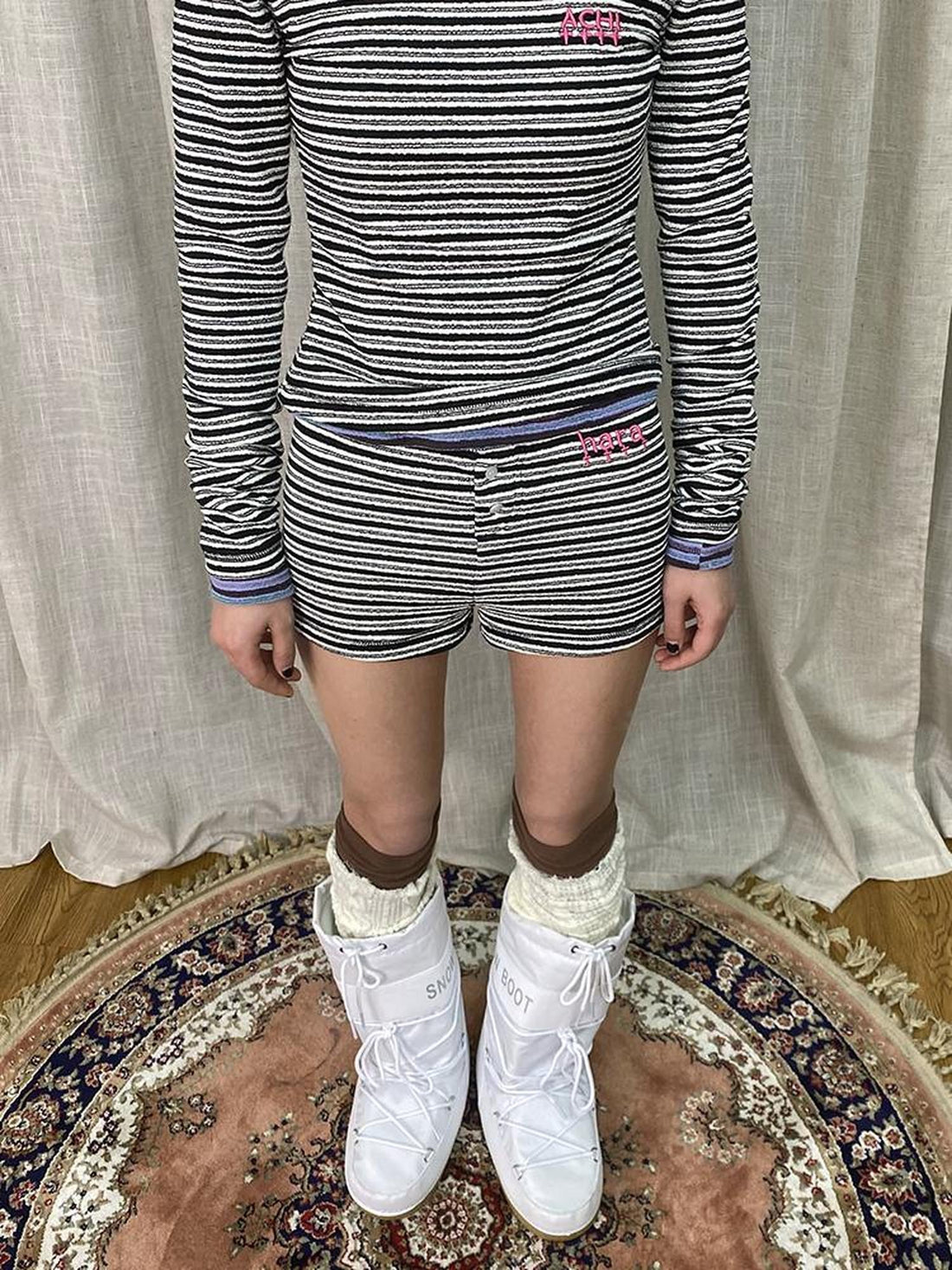 Achihara Breton Stripe Drawstring Ankle Pants