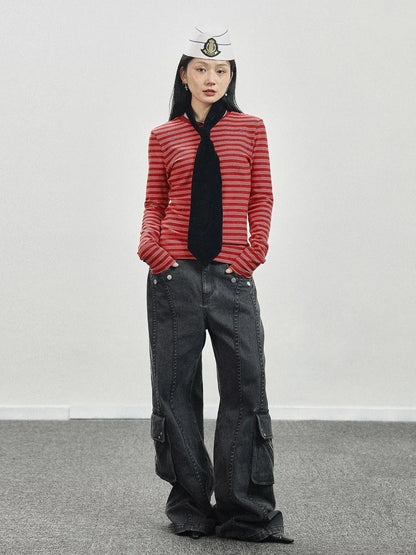 Breton Stripe Long Sleeve Tee With Crab Eater Seal Embroidery