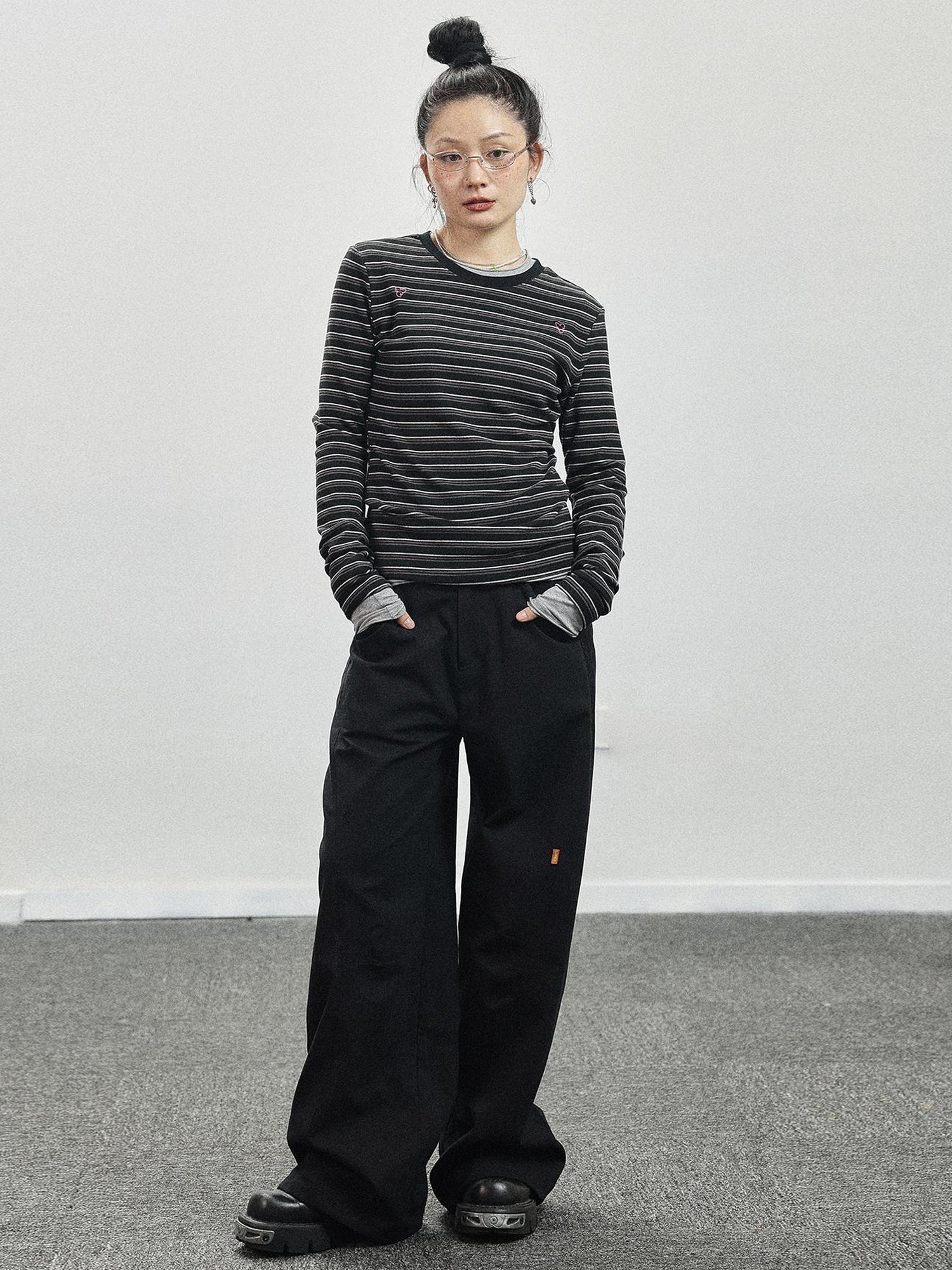 Achihara Breton Stripe Long Sleeve Tee With Crab Eater Seal Embroidery