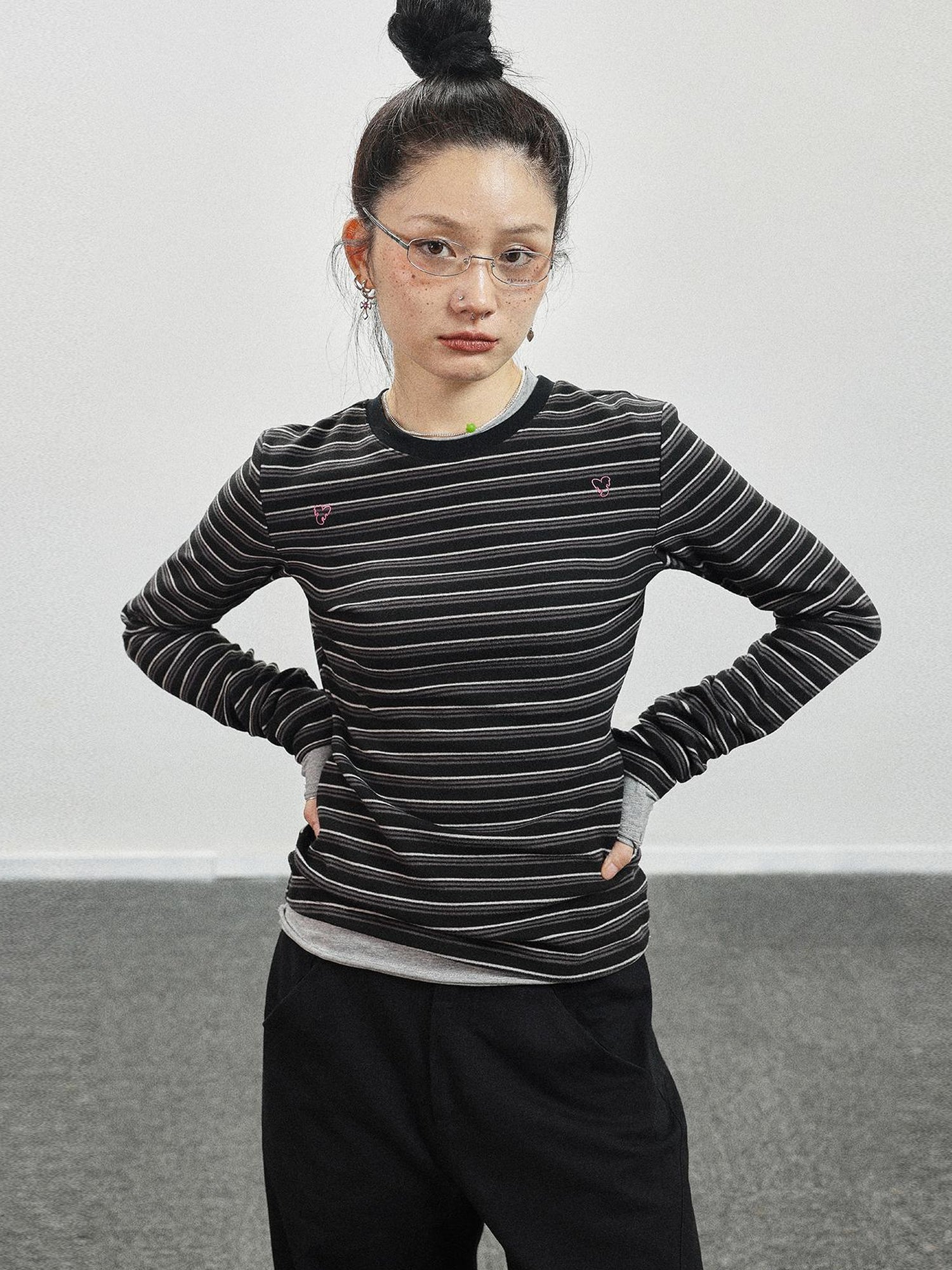 Achihara Breton Stripe Long Sleeve Tee With Crab Eater Seal Embroidery