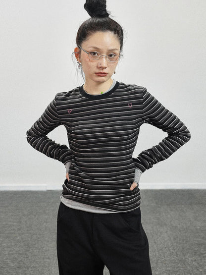 Achihara Breton Stripe Long Sleeve Tee With Crab Eater Seal Embroidery