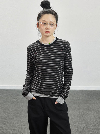 Achihara Breton Stripe Long Sleeve Tee With Crab Eater Seal Embroidery