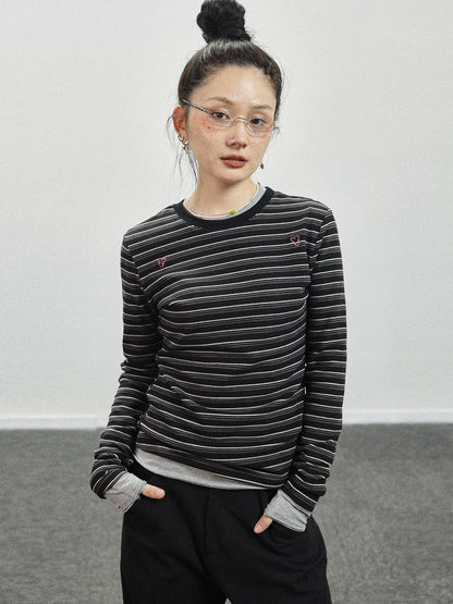 Achihara Breton Stripe Long Sleeve Tee With Crab Eater Seal Embroidery