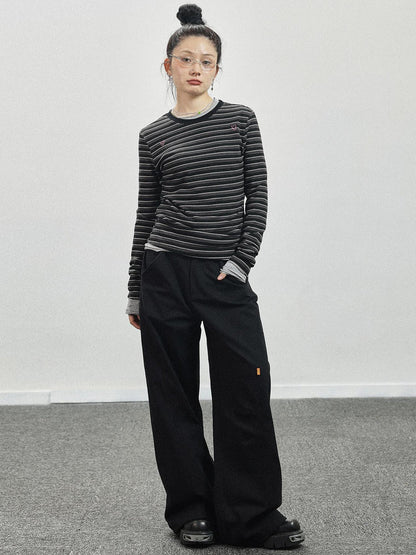 Achihara Breton Stripe Long Sleeve Tee With Crab Eater Seal Embroidery