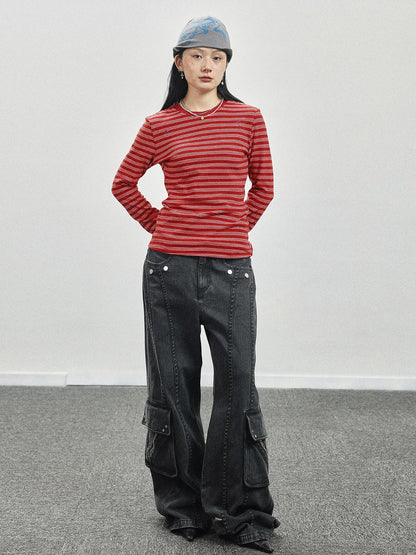 Achihara Breton Stripe Long Sleeve Tee With Crab Eater Seal Embroidery