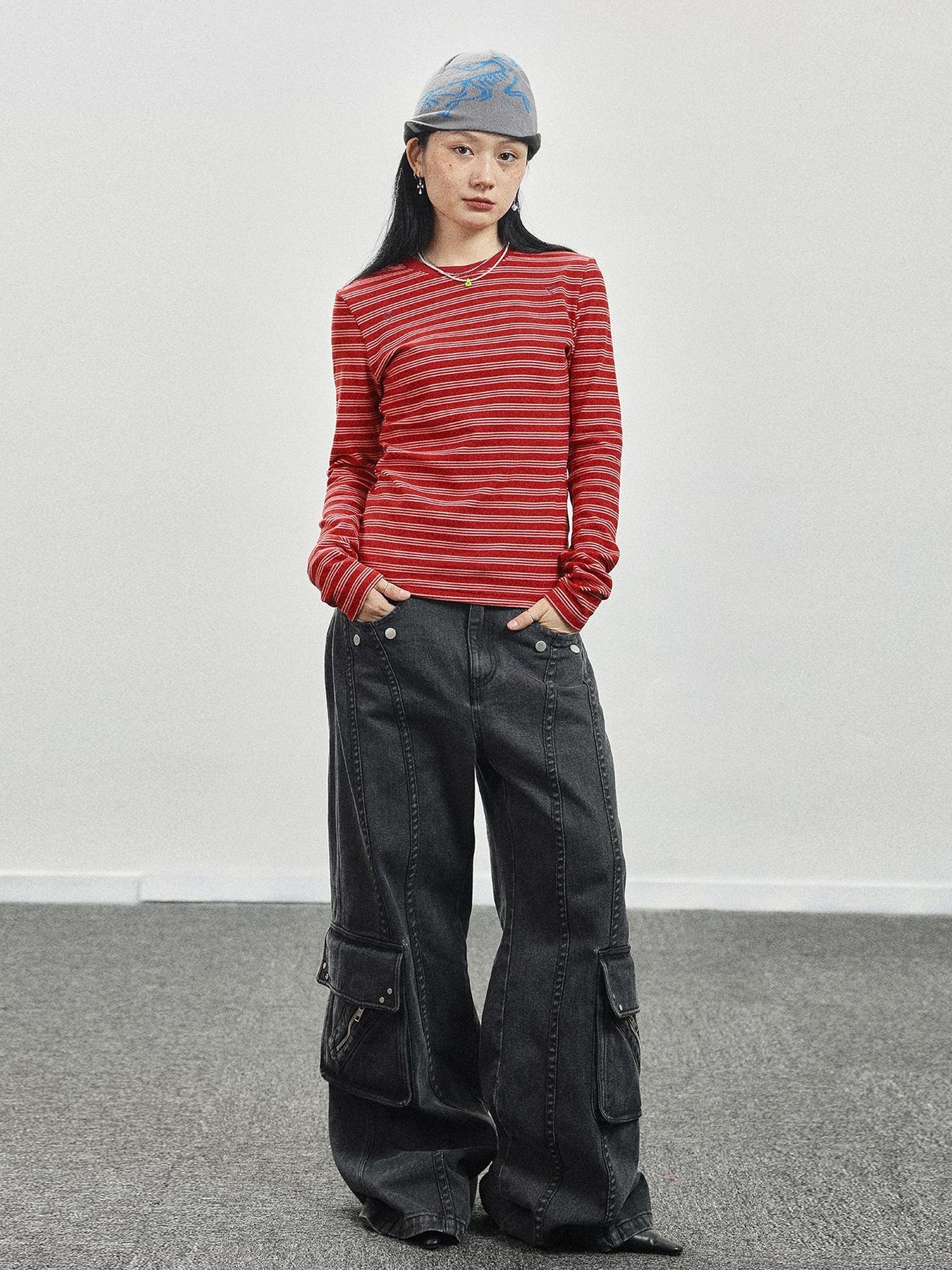 Achihara Breton Stripe Long Sleeve Tee With Crab Eater Seal Embroidery