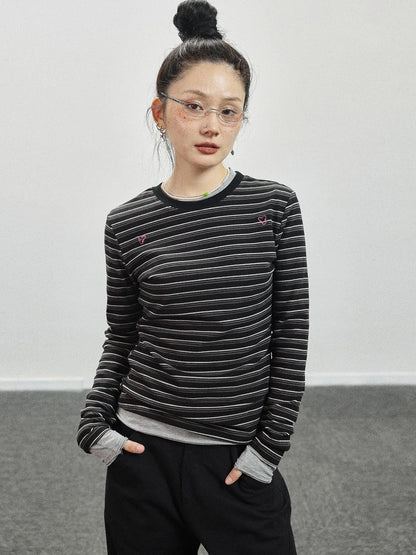 Breton Stripe Long Sleeve Tee With Crab Eater Seal Embroidery