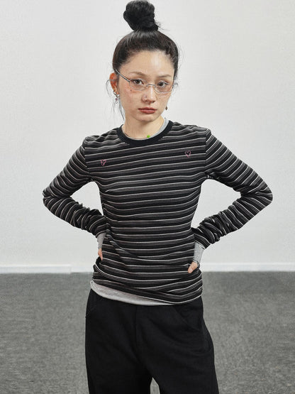 Achihara Breton Stripe Long Sleeve Tee With Crab Eater Seal Embroidery