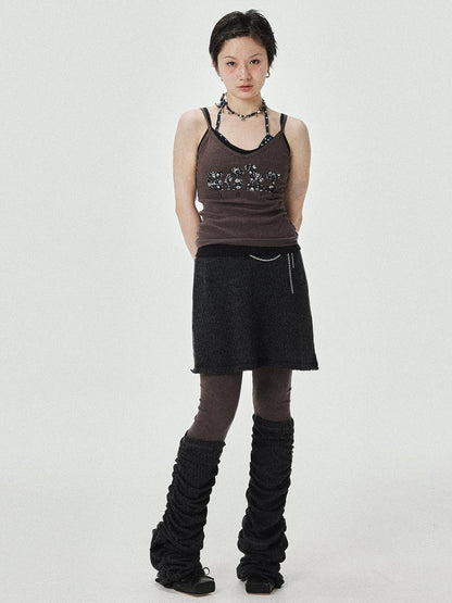 Achihara Brittany Becky Skull Embroidered Ribbed Tank Top