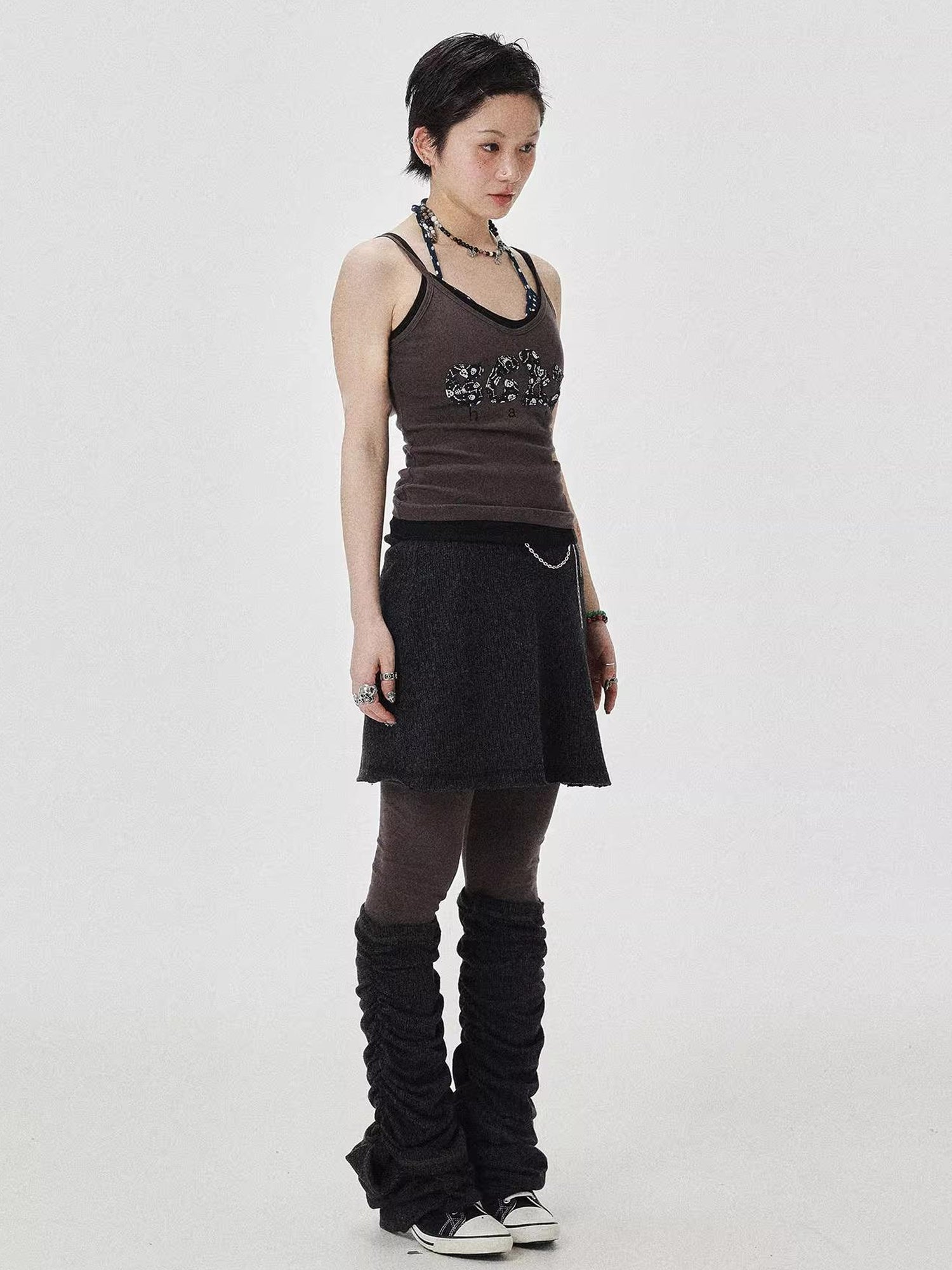 Achihara Brittany Becky Skull Embroidered Ribbed Tank Top
