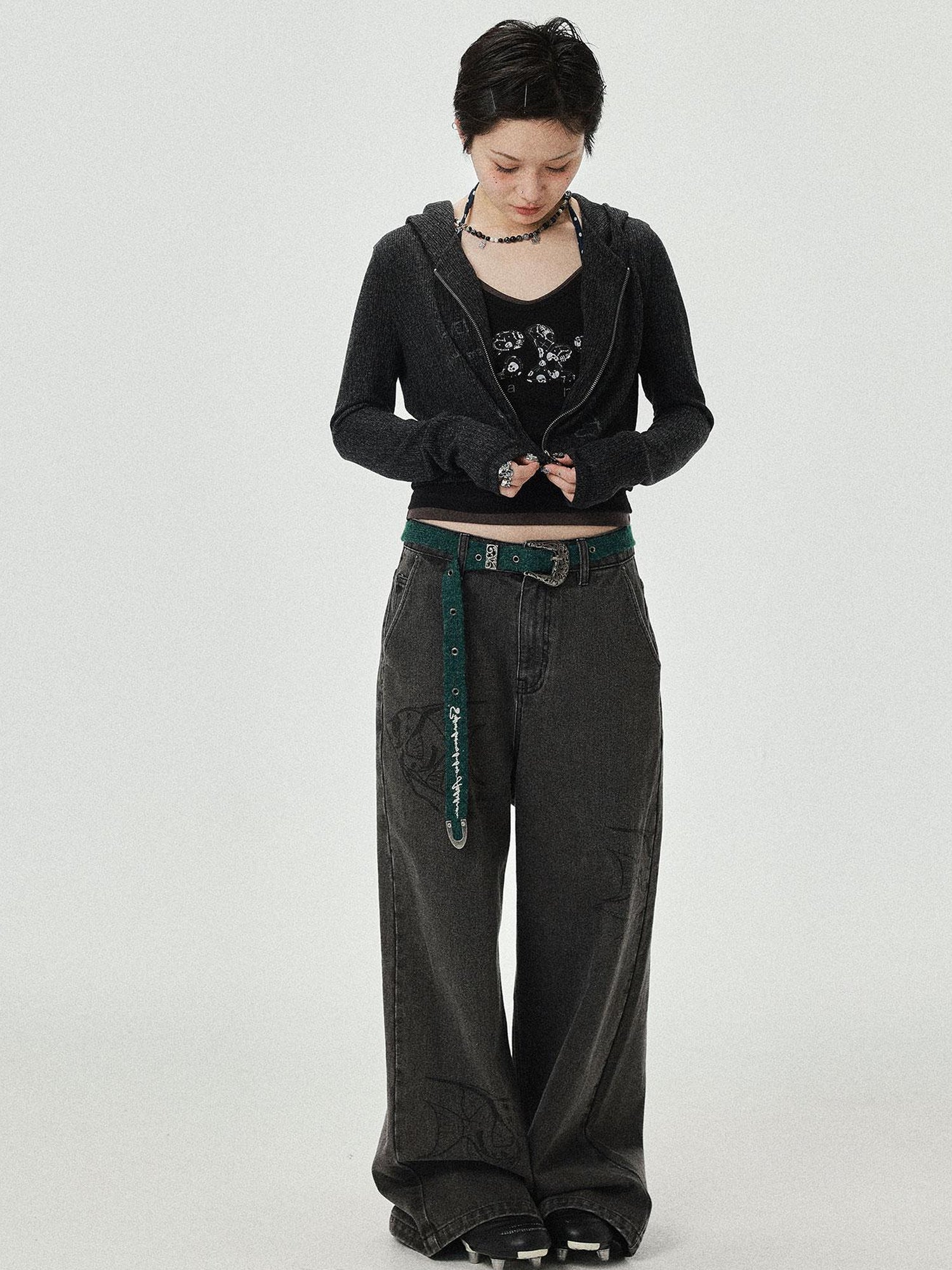 Achihara Brittany Becky Skull Embroidered Ribbed Tank Top