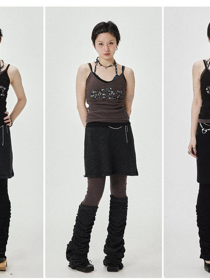 Achihara Brittany Becky Skull Embroidered Ribbed Tank Top