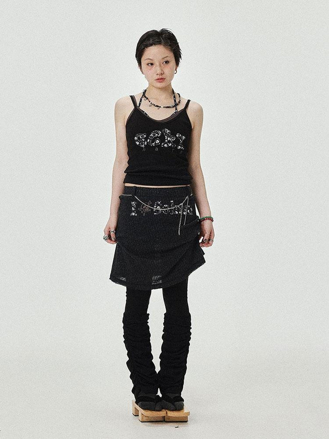 Achihara Brittany Becky Skull Embroidered Ribbed Tank Top