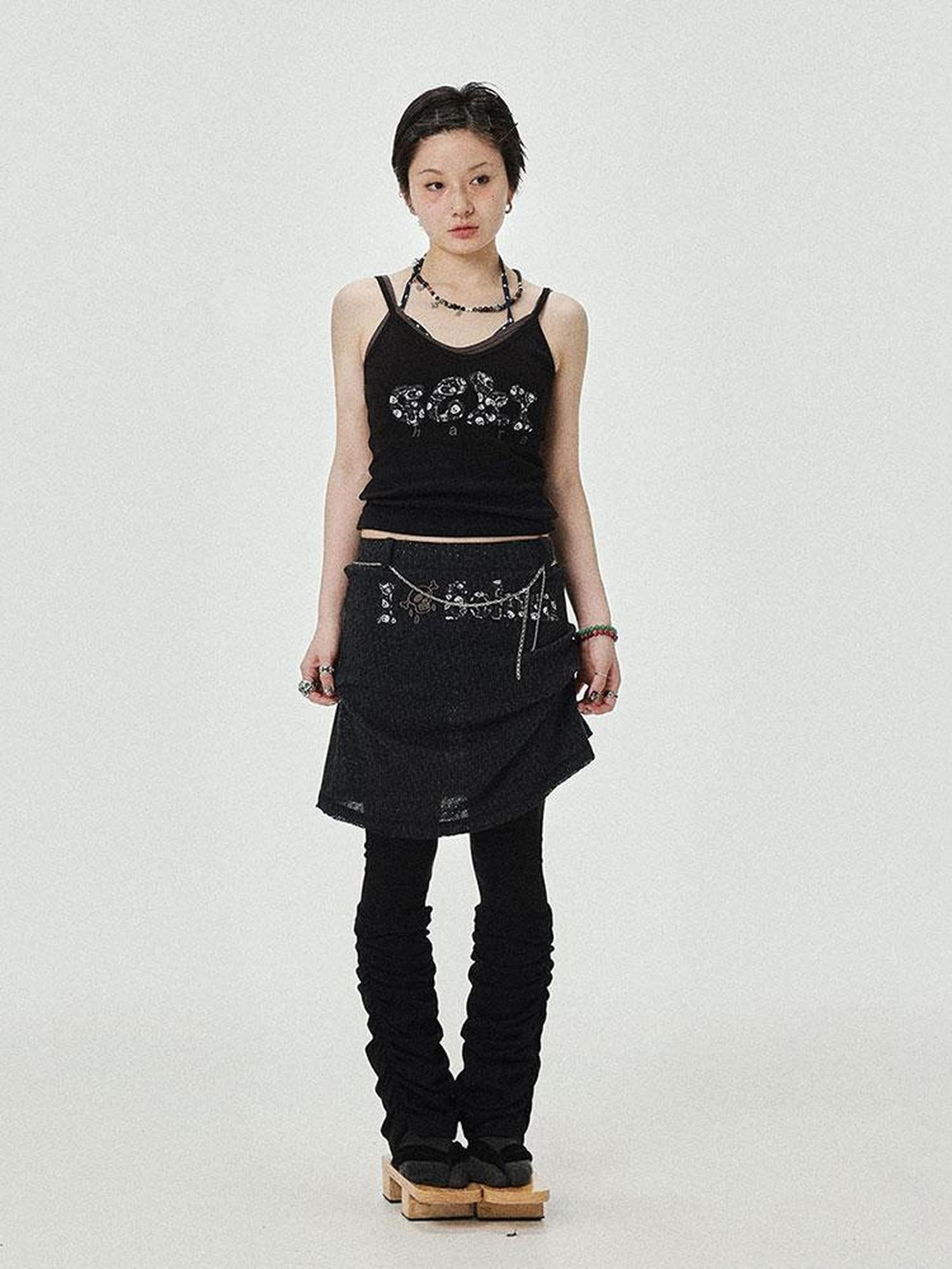 Achihara Brittany Becky Skull Embroidered Ribbed Tank Top