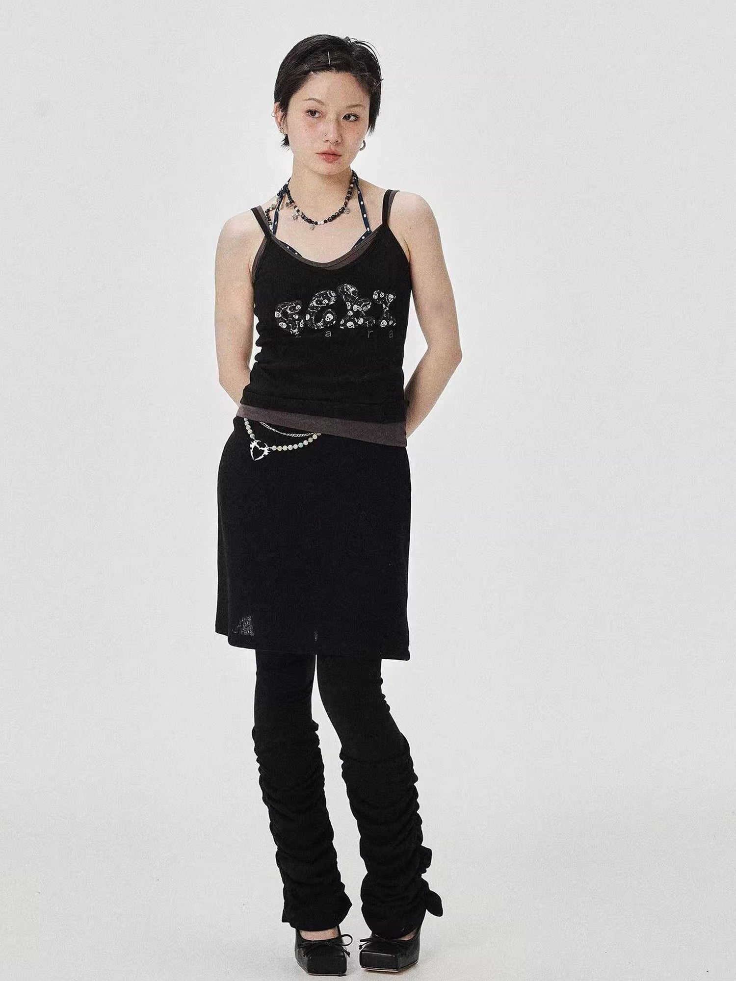 Achihara Brittany Becky Skull Embroidered Ribbed Tank Top