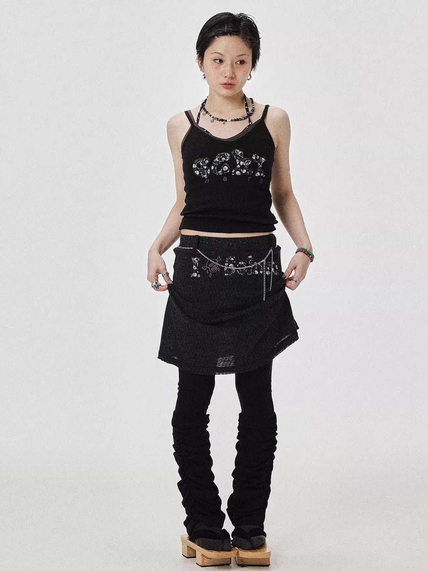 Achihara Brittany Becky Skull Embroidered Ribbed Tank Top