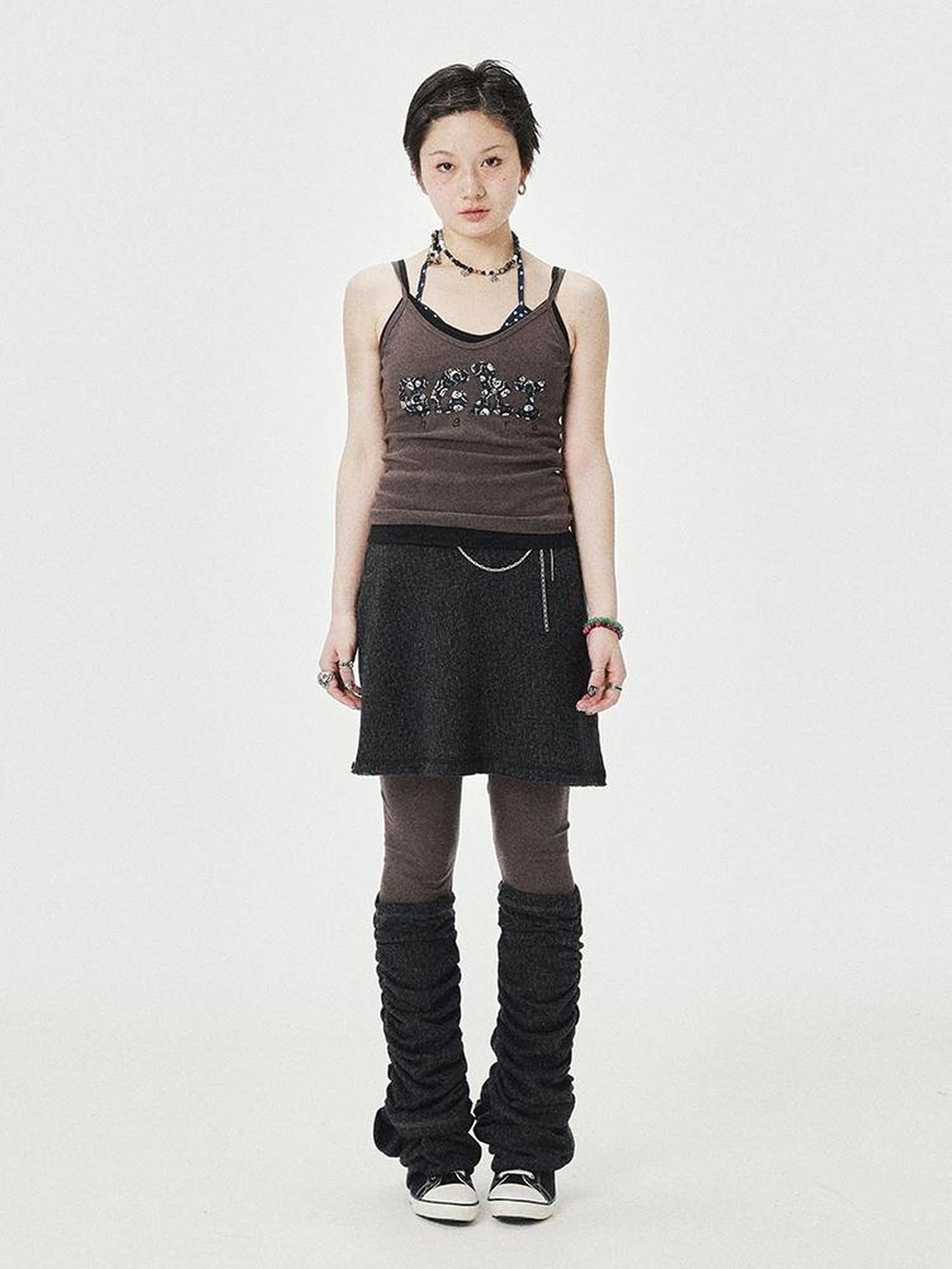 Achihara Brittany Becky Skull Embroidered Ribbed Tank Top