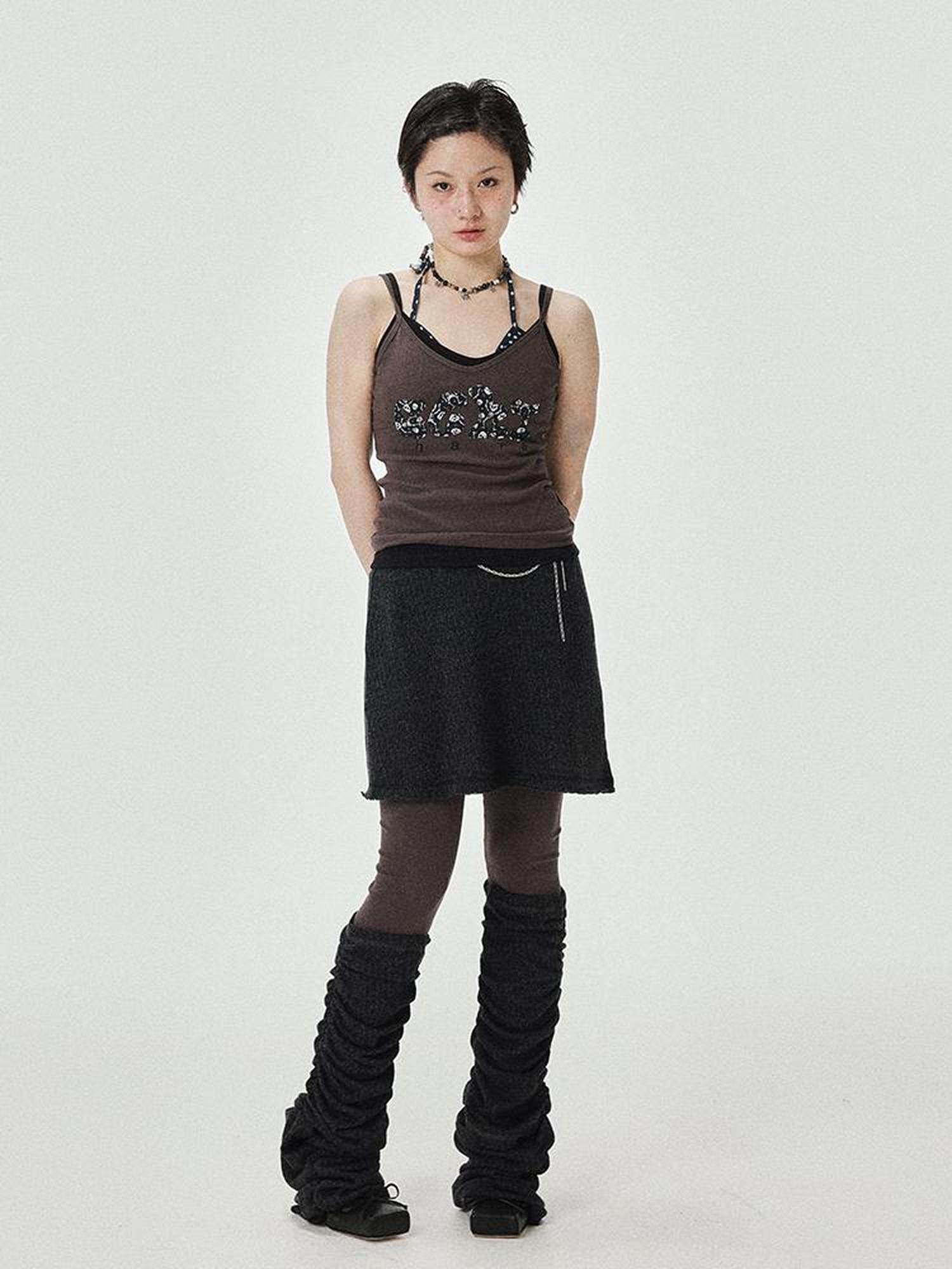 Achihara Brittany Becky Skull Embroidered Ribbed Tank Top