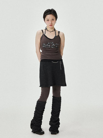 Achihara Brittany Becky Skull Embroidered Ribbed Tank Top
