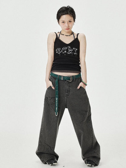 Brittany Becky Skull Embroidered Ribbed Tank Top
