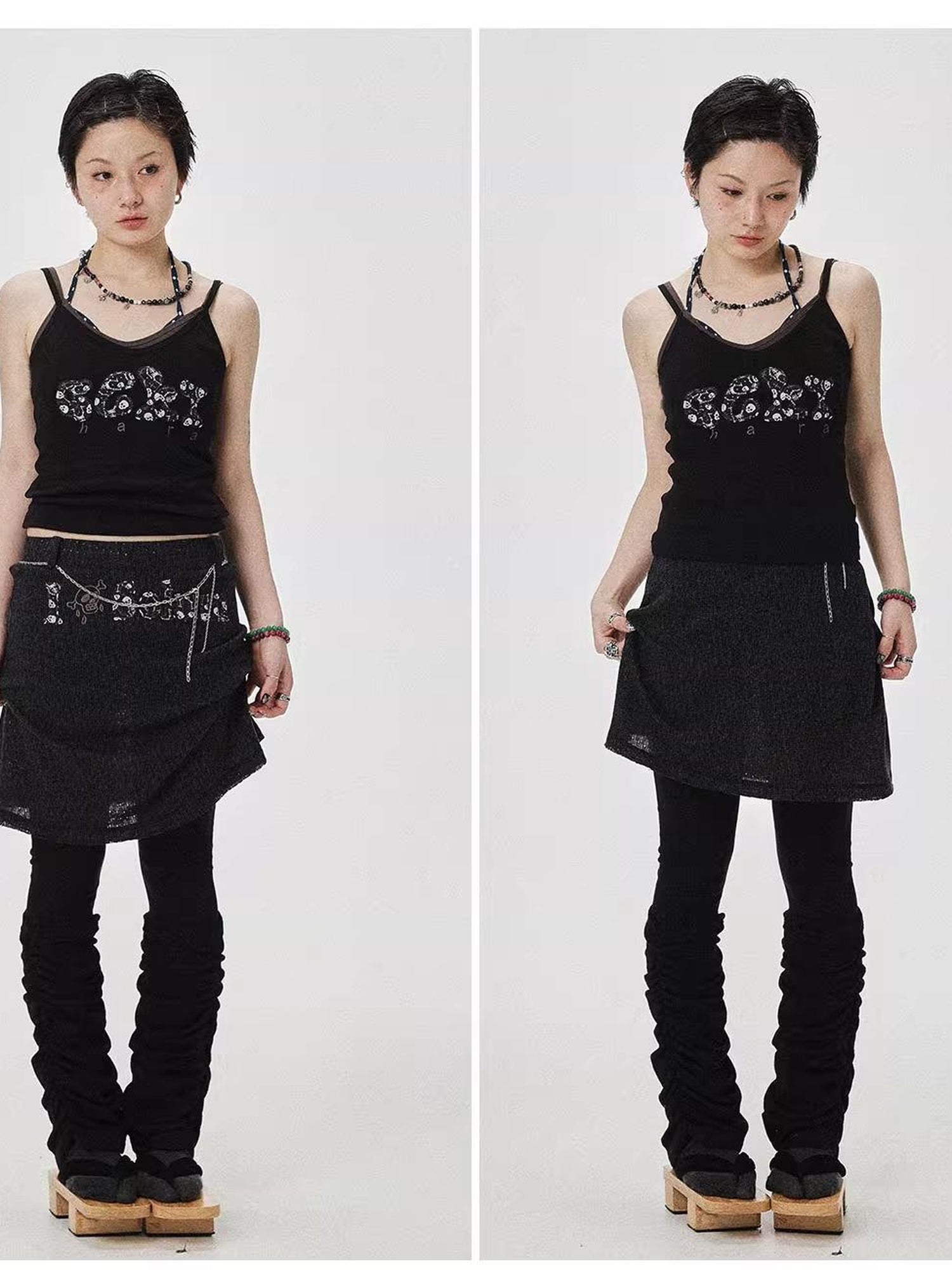 Achihara Brittany Becky Skull Embroidered Ribbed Tank Top