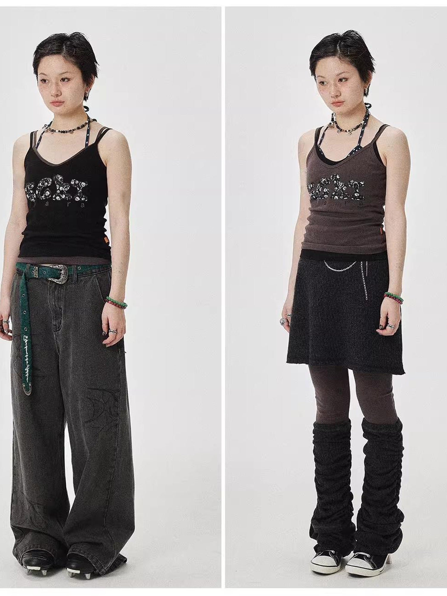 Achihara Brittany Becky Skull Embroidered Ribbed Tank Top