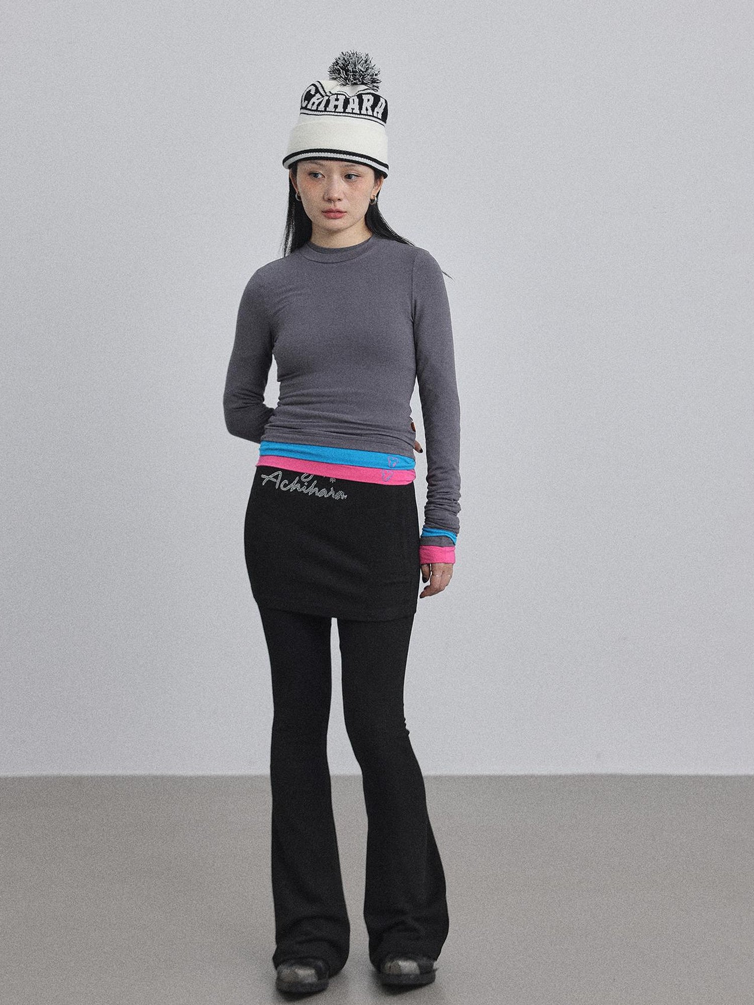 Achihara Brittany Flared Leggings Winter Warm High Waist Stretch Pants