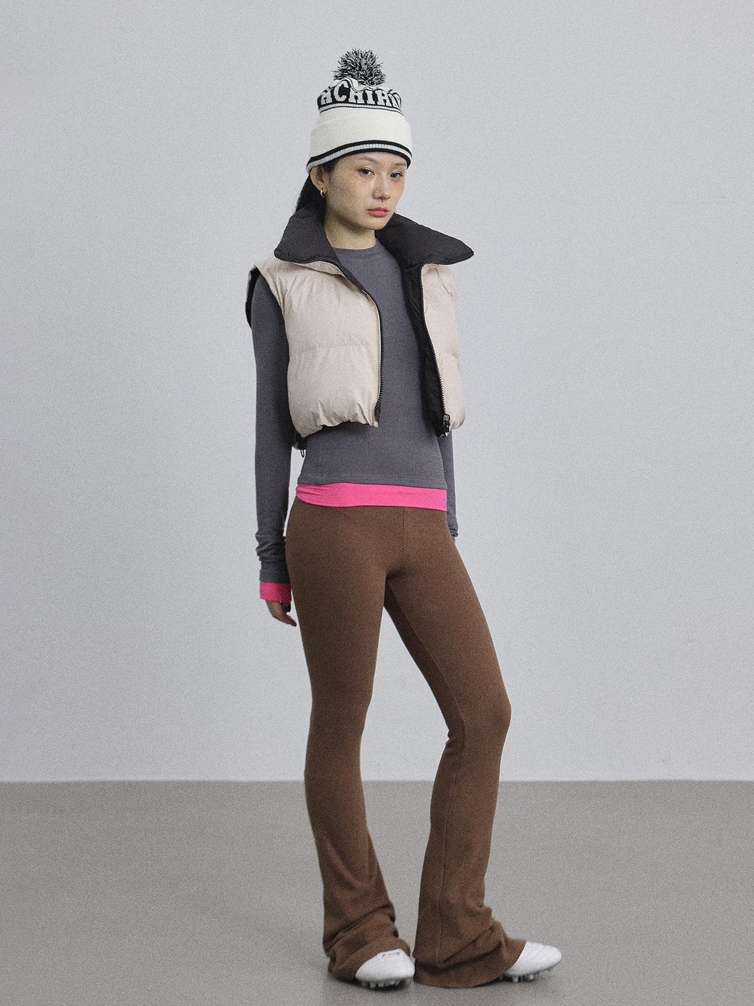 Achihara Brittany Flared Leggings Winter Warm High Waist Stretch Pants