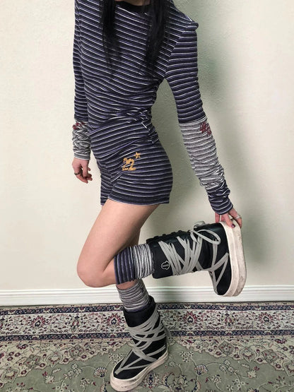 Brittany Star Spot Shorts V Neck T Shirt Long Sleeve