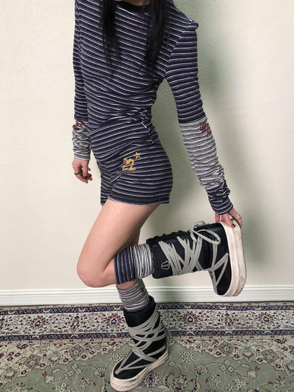 Achihara Brittany Star Spot Shorts V Neck T Shirt Long Sleeve