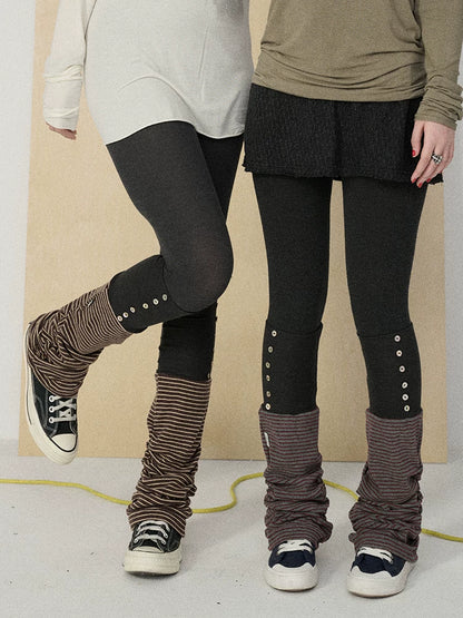 Achihara Butt Lifting Minimalist Striped Black Gray Knit For Women One Size Leg Warmers-1