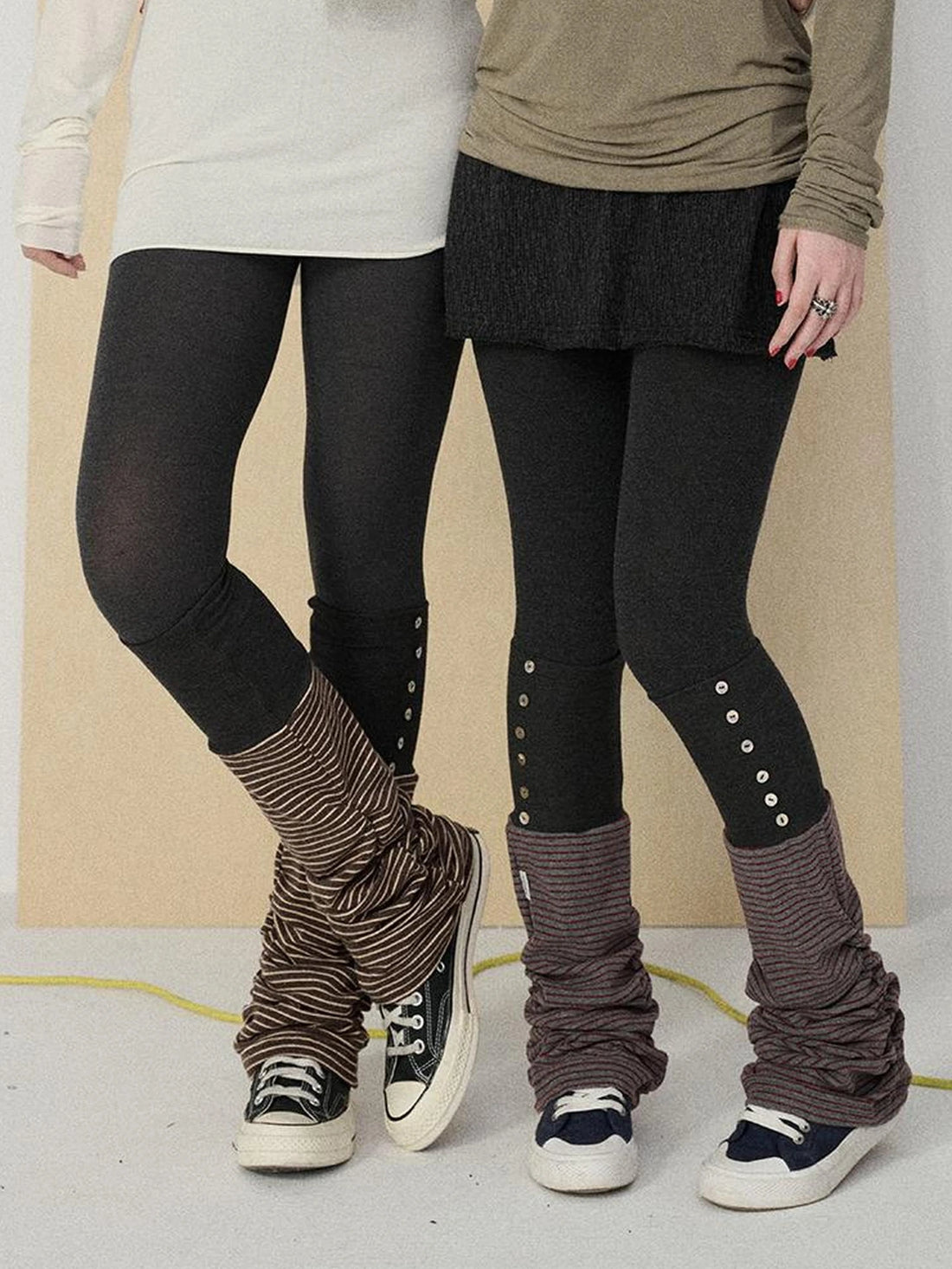 Achihara Butt Lifting Minimalist Striped Black Gray Knit For Women One Size Leg Warmers