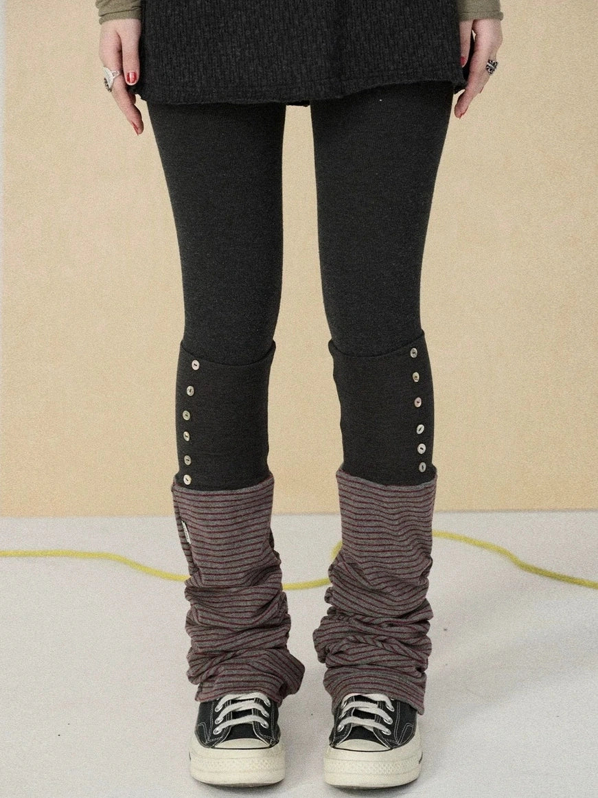 Achihara Butt Lifting Minimalist Striped Black Gray Knit For Women One Size Leg Warmers