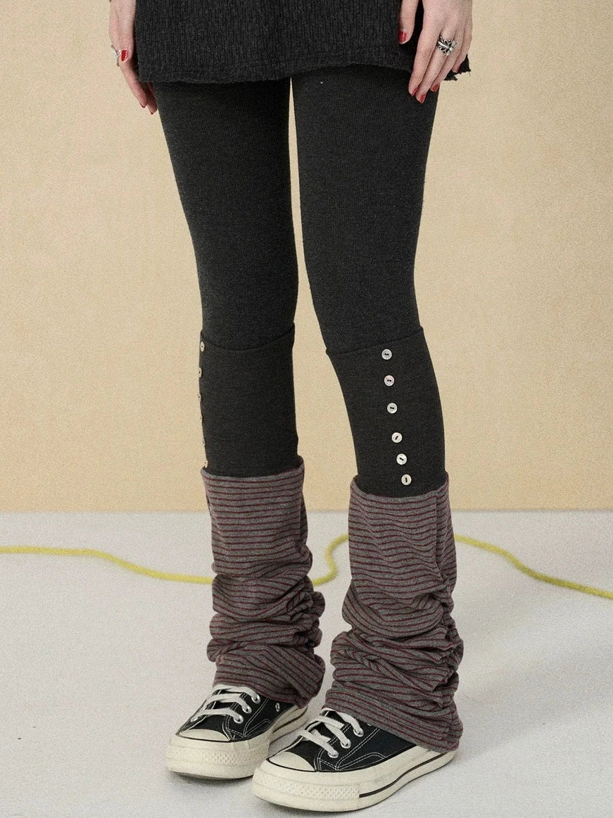 Achihara Butt Lifting Minimalist Striped Black Gray Knit For Women One Size Leg Warmers