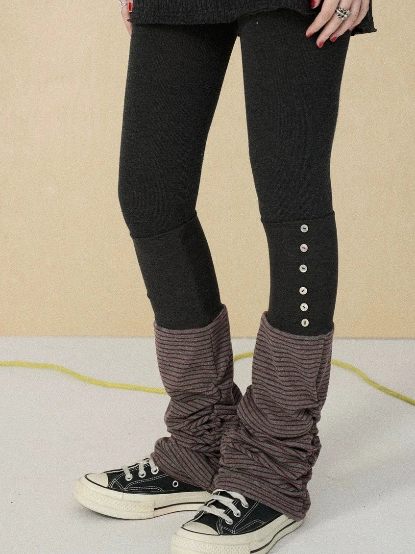 Achihara Butt Lifting Minimalist Striped Black Gray Knit For Women One Size Leg Warmers