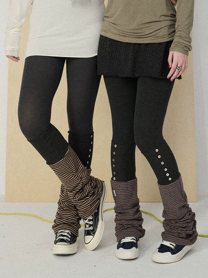 Achihara Butt Lifting Minimalist Striped Black Gray Knit For Women One Size Leg Warmers-2