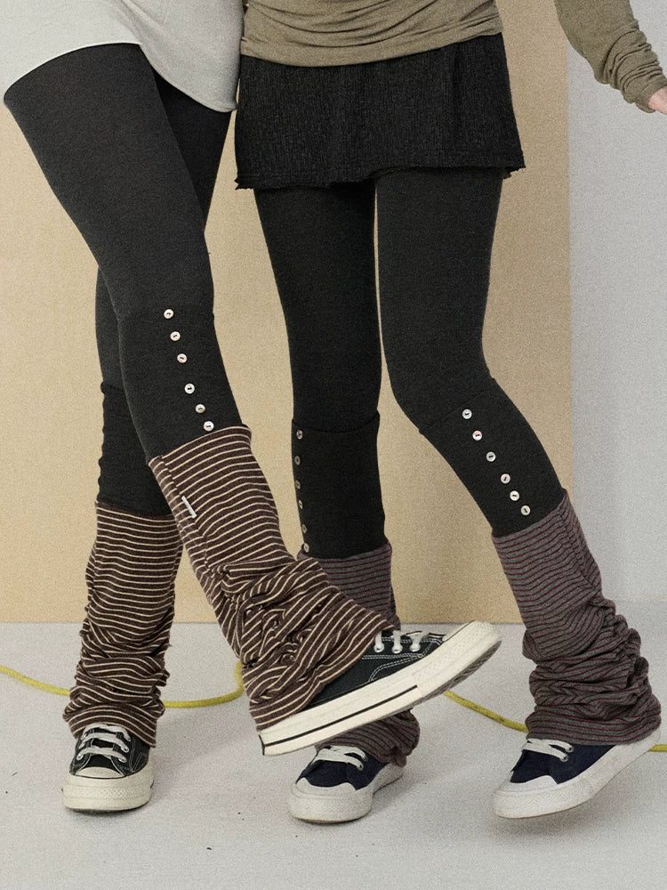 Achihara Butt Lifting Minimalist Striped Black Gray Knit For Women One Size Leg Warmers-3