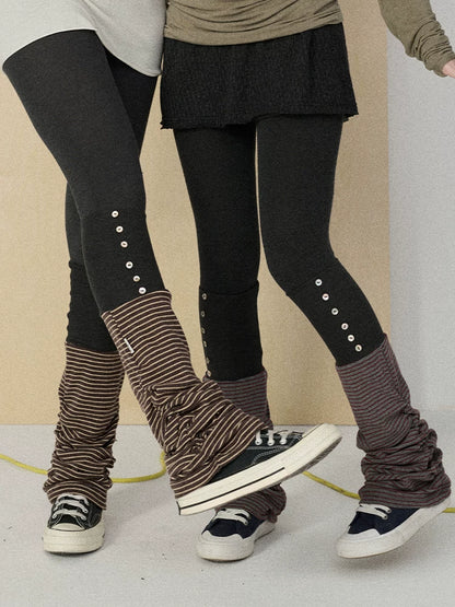 Achihara Butt Lifting Minimalist Striped Black Gray Knit For Women One Size Leg Warmers-3