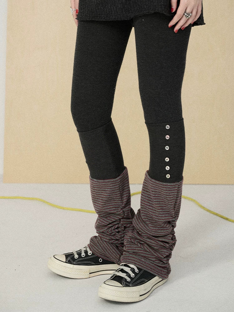 Achihara Butt Lifting Minimalist Striped Black Gray Knit For Women One Size Leg Warmers-4
