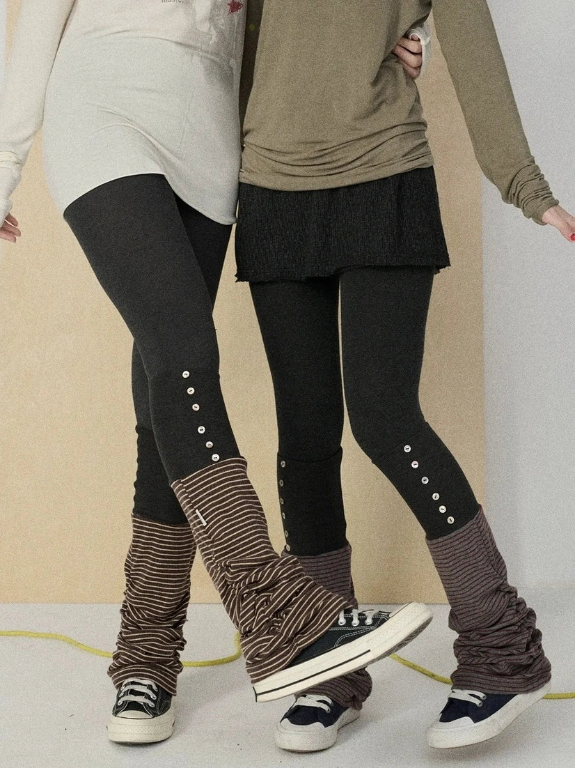 Achihara Butt Lifting Minimalist Striped Black Gray Knit For Women One Size Leg Warmers