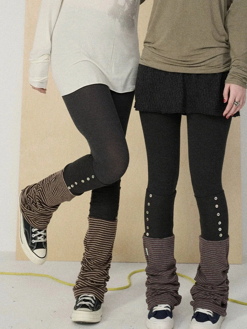 Achihara Butt Lifting Minimalist Striped Black Gray Knit For Women One Size Leg Warmers