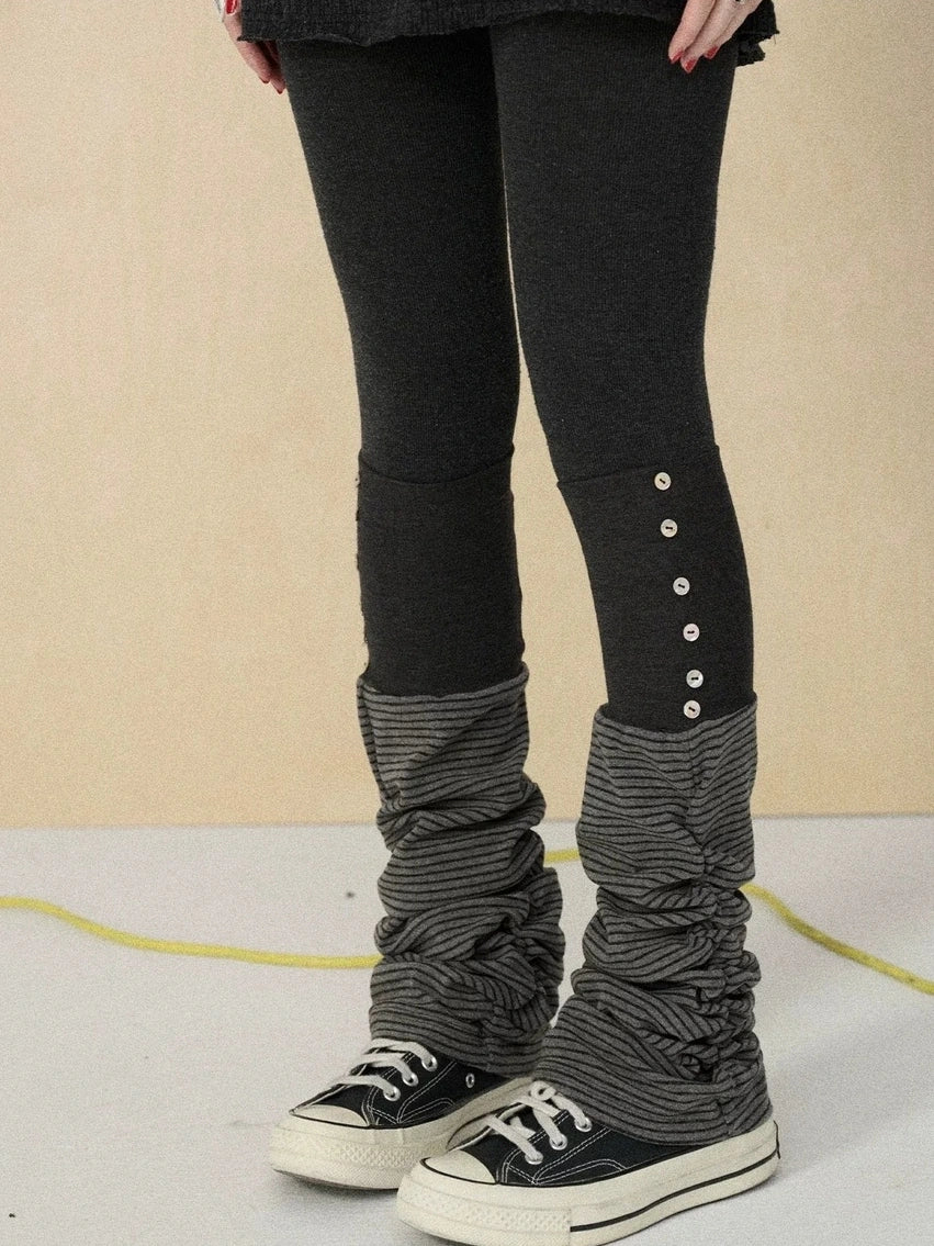 Achihara Butt Lifting Minimalist Striped Black Gray Knit For Women One Size Leg Warmers