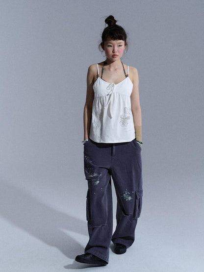 Achihara Butterfly V-neck Cropped Shoulder Strap Women&