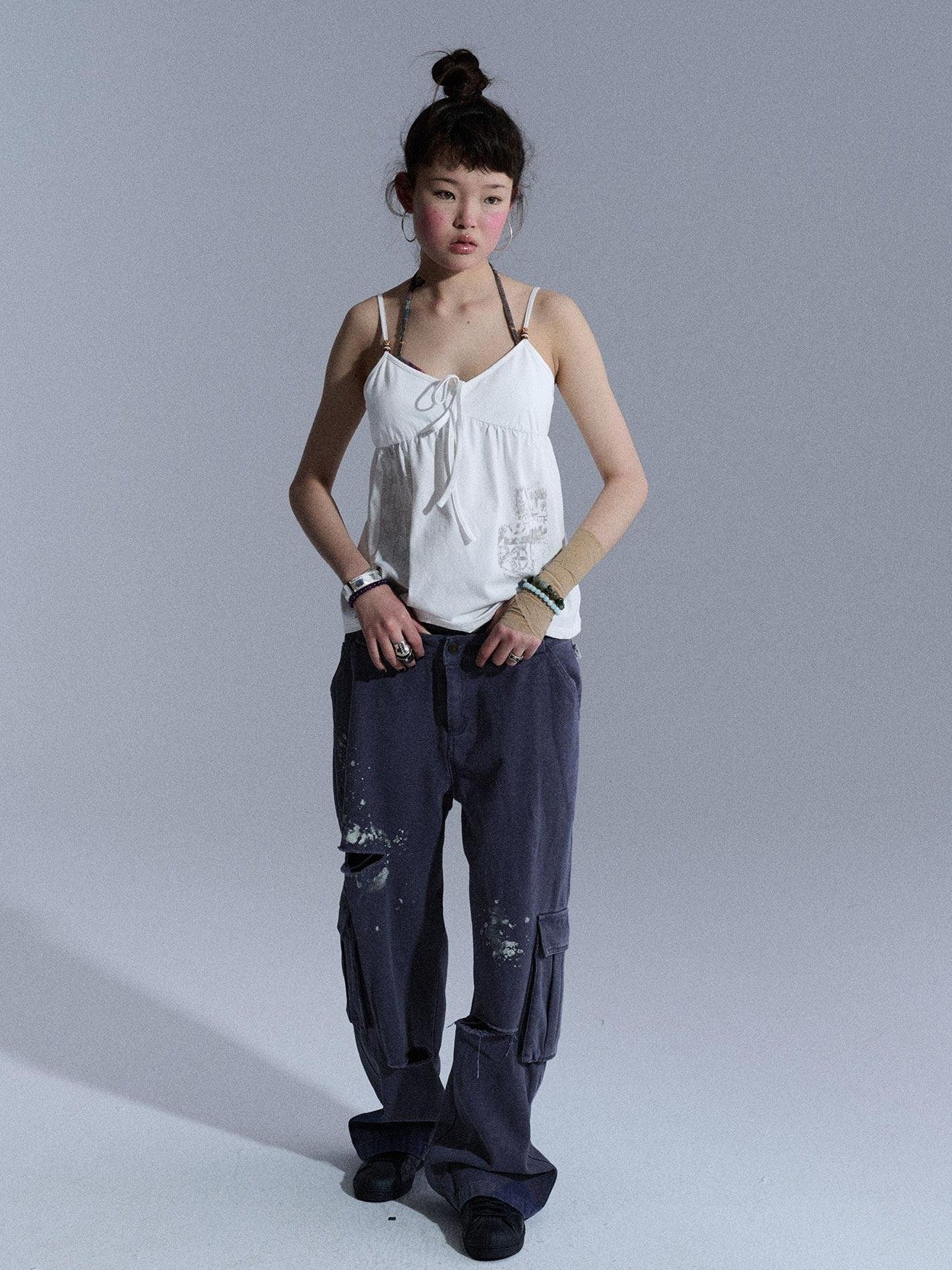Achihara Butterfly V-neck Cropped Shoulder Strap Women&