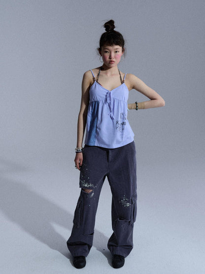 Achihara Butterfly V-neck Cropped Shoulder Strap Women&