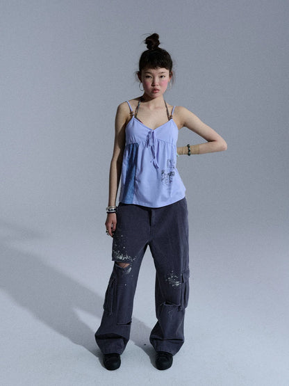Achihara Butterfly V-neck Cropped Shoulder Strap Women&