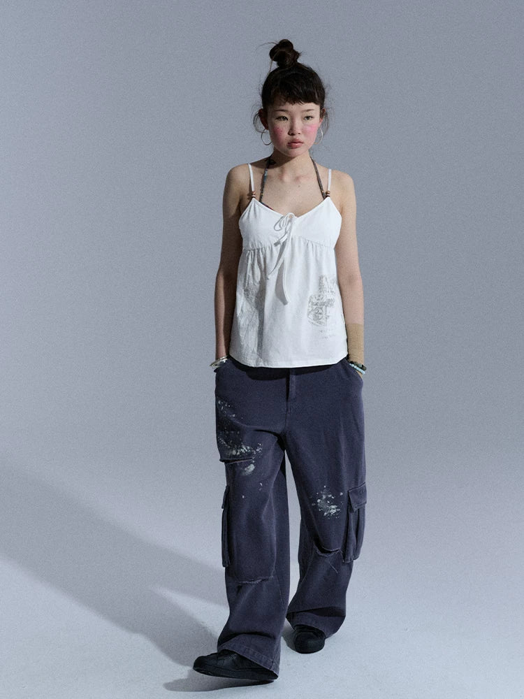 Achihara Butterfly V-neck Cropped Shoulder Strap Women&